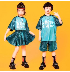 Kids Boys rapper singers hip hop street jazz dance costumes Boys girls hip hop drum gogo dancers stage performance outfits for children
